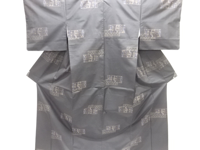 JAPANESE KIMONO / DORO OSHIMA TSUMUGI / WOVEN ABSTRACT PATTERN 